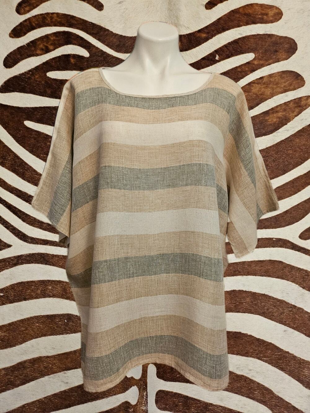 La Bottega di Brunella Italy Natural Linen Striped Tunic Top O/S